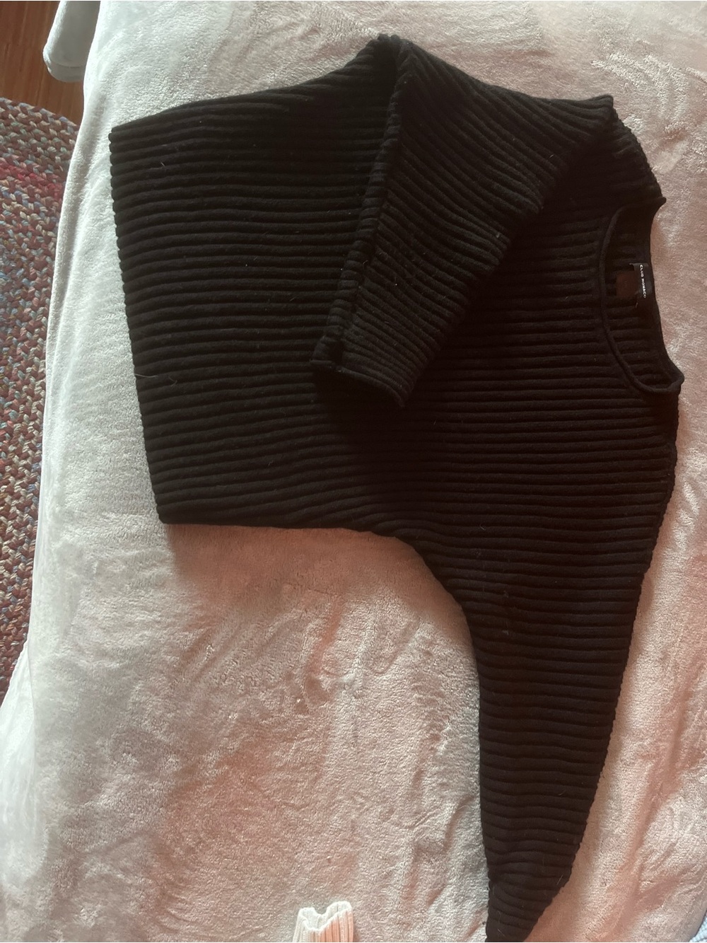 Club Monaco Black Ribbed Asymmetric Crew Sweater